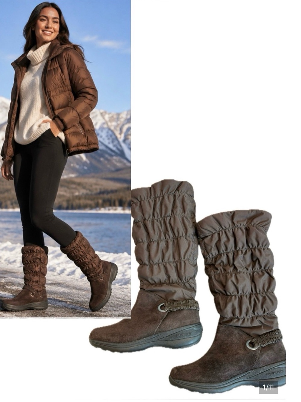 Columbia Odessa Brown Suede Ruched Winter Boots Women's Size 8.5 Waterproof